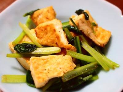 小松菜と豆腐の塩炒め