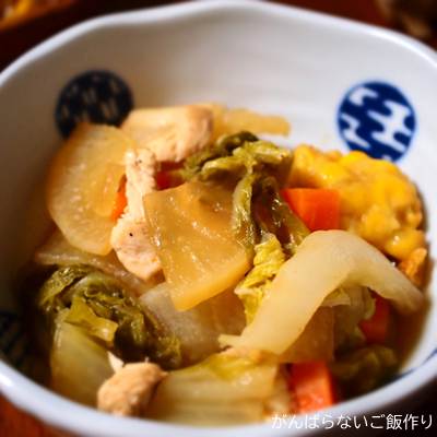 鶏肉入り白菜・大根・人参の煮物