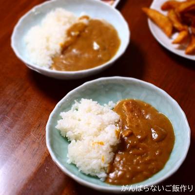 2つのお皿に盛り付けたバスセンターのカレー